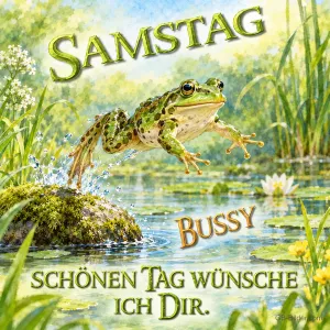 Springender Frosch, Text: SAMSTAG