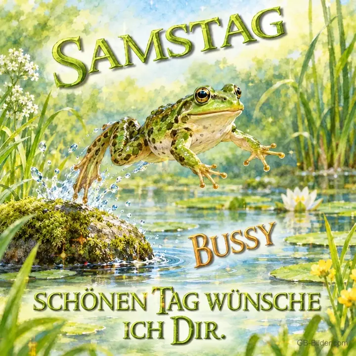 Springender Frosch, Text: SAMSTAG