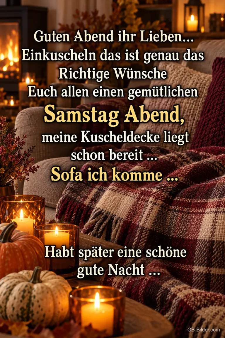 Gemütliches Sofa mit Kerzen, Text: Guten Abend ihr Lieben