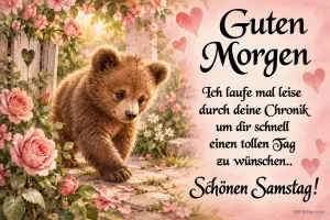 Bärenjunges im Rosengarten, Text: Guten Morgen
