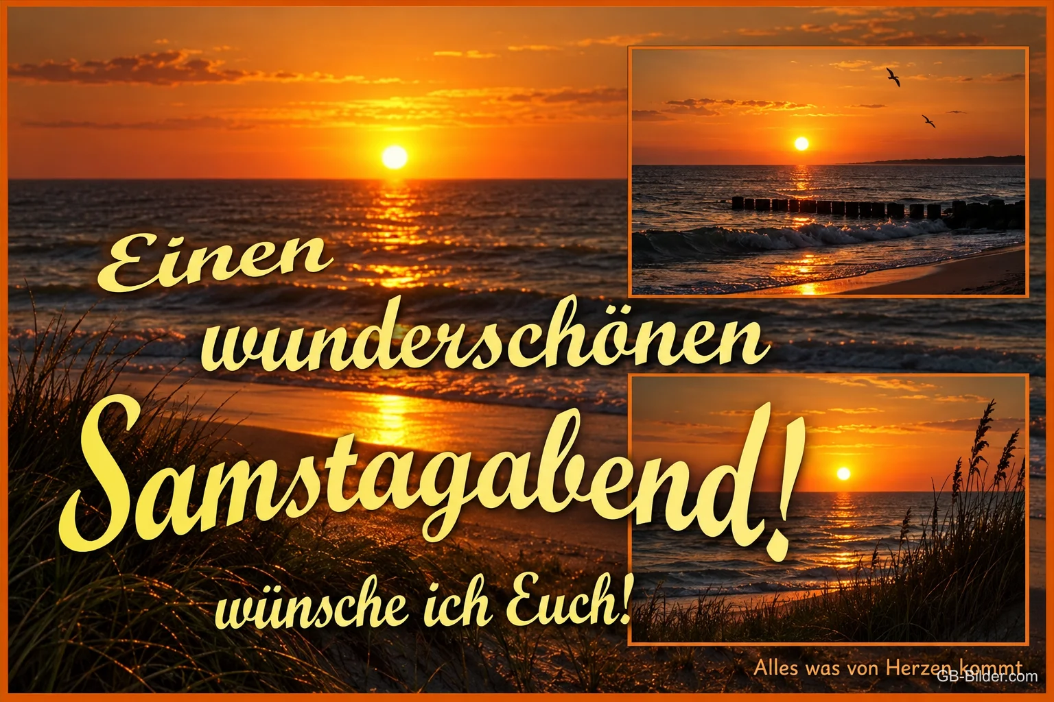 Sonnenuntergang am Meer, Text: Einen wunderschönen Samstagabend
