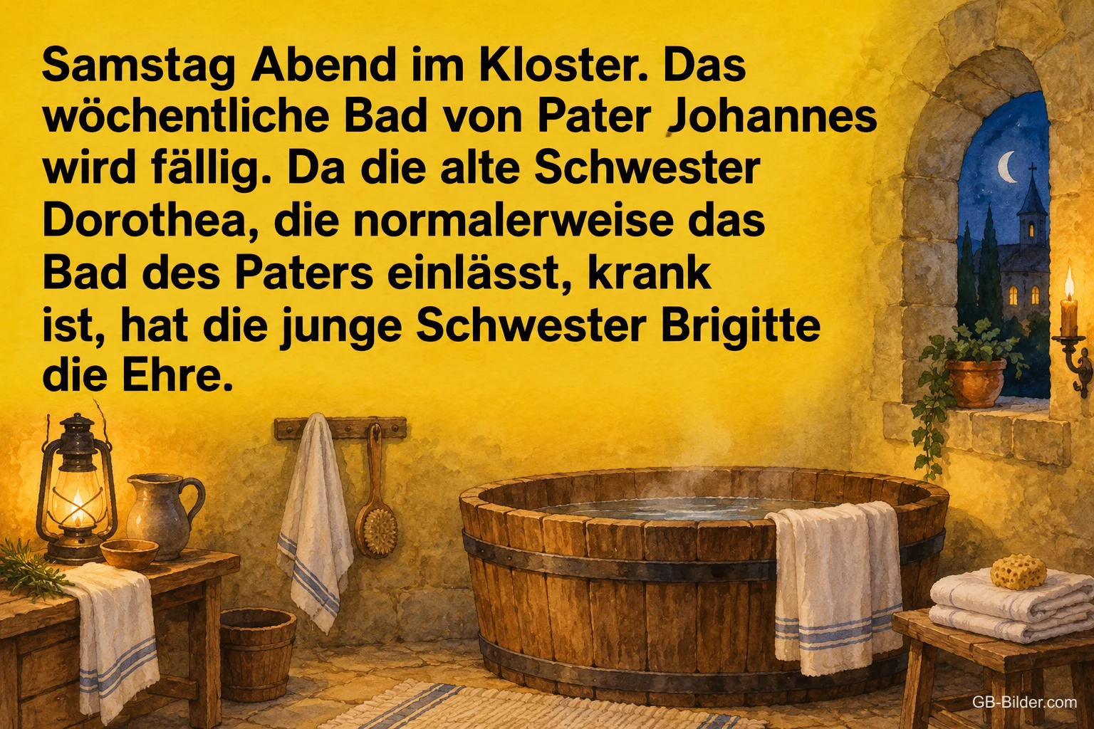 Holzzuber im Klosterbad, lustige Geschichte zum Samstagabend