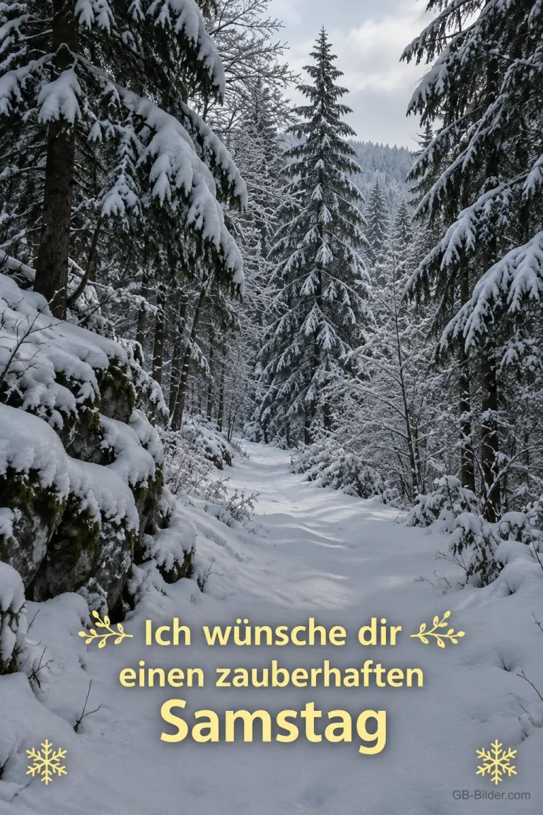 Verschneiter Tannenwald, Text: Ich wünsche dir einen zauberhaften Samstag