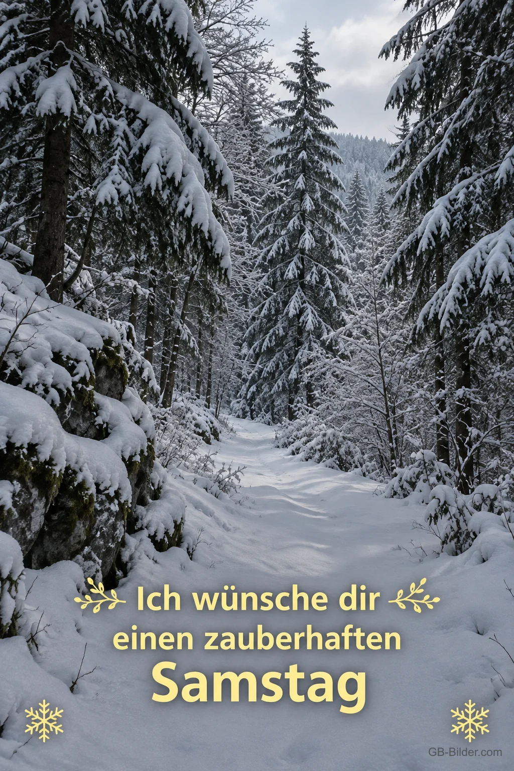 Verschneiter Tannenwald, Text: Ich wünsche dir einen zauberhaften Samstag Verschneiter Tannenwald, Text: Ich wünsche dir einen zauberhaften Samstag