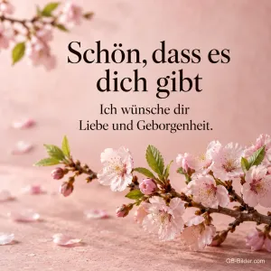 Kirschblütenzweig auf Rosa, Text: Schön, dass es dich gibt