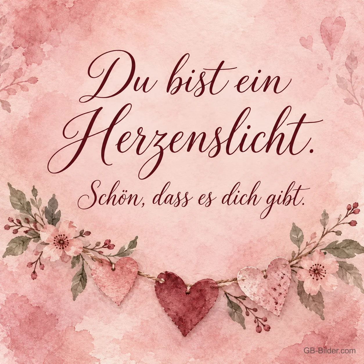 Herzgirlande auf Rosa, Text: Du bist ein Herzenslicht. Schön, dass es dich gibt.