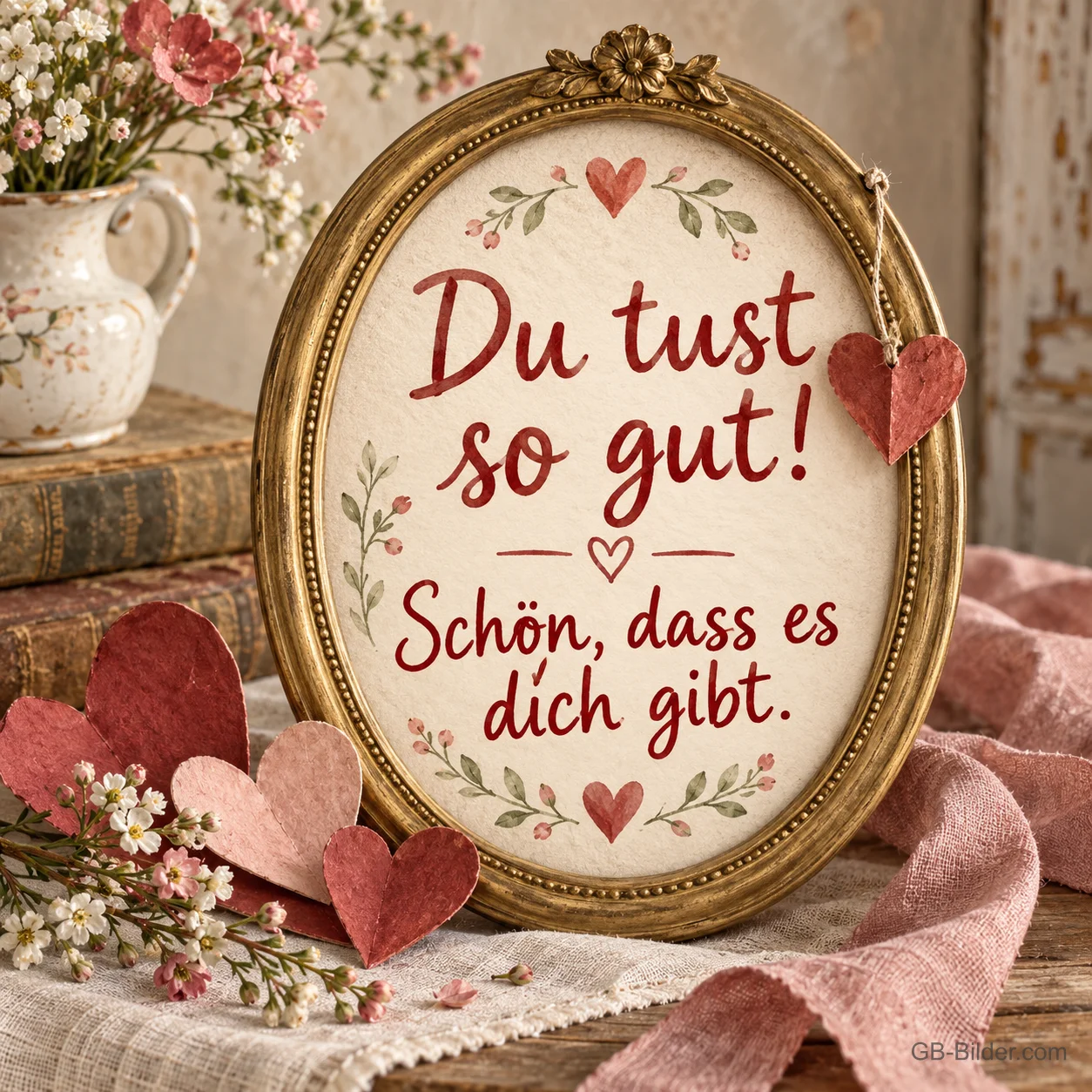 Goldener Rahmen mit Herzen, Text: Du tust so gut!