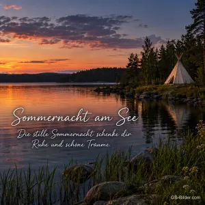 Tipi am See im Abendrot, Text: Sommernacht am See