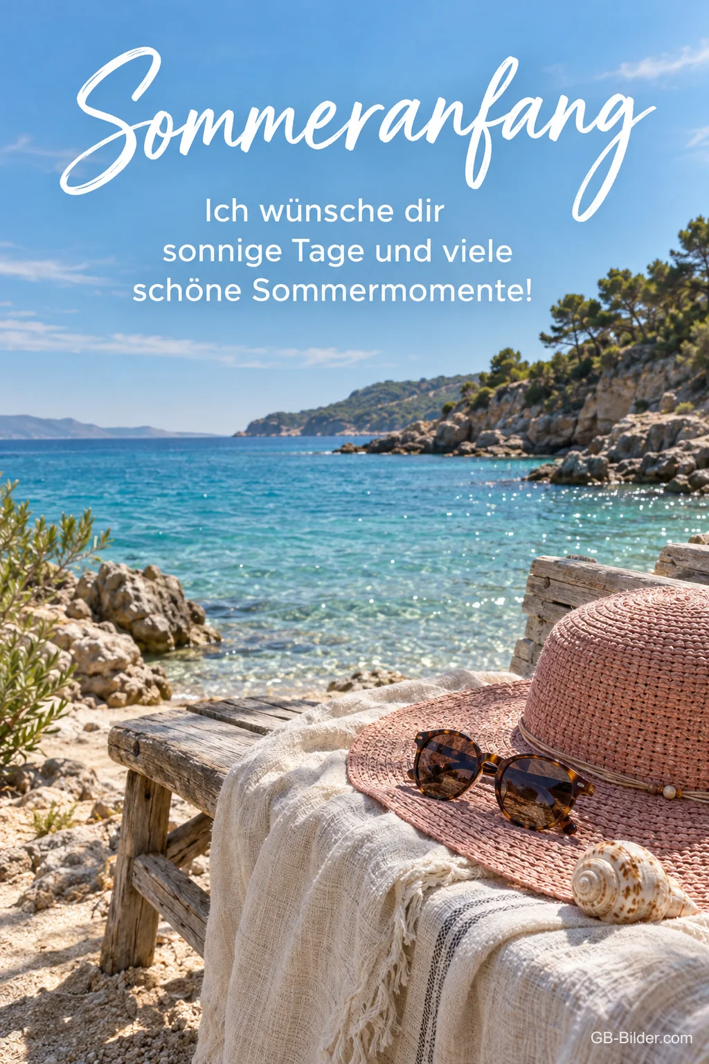 Sonnenhut an einer Felsenbucht, Text: Sommeranfang Sonnenhut an einer Felsenbucht, Text: Sommeranfang