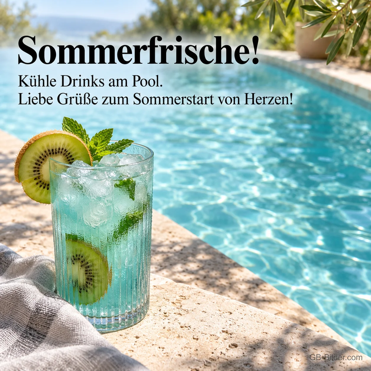 Minzlimonade am Pool, Text: Sommerfrische! Minzlimonade am Pool, Text: Sommerfrische!