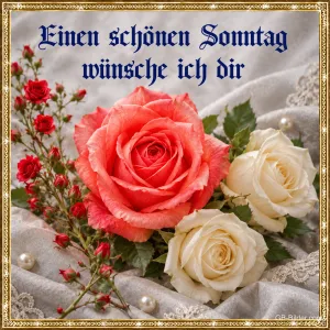 Rosen auf Seide, Text: Einen schönen Sonntag wünsche ich dir