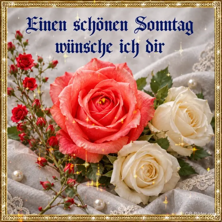 Rosen auf Seide, Text: Einen schönen Sonntag wünsche ich dir