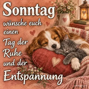 Welpe und Kätzchen schlafen, Text: Sonntag