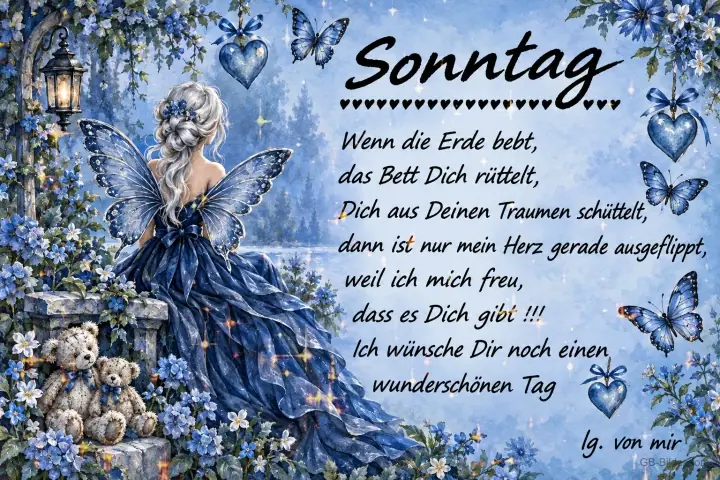 Elfe zwischen blauen Blumen und Teddys, Gedicht: Wenn die Erde bebt. Ich wünsche Dir noch einen wunderschönen Tag Elfe zwischen blauen Blumen und Teddys, Gedicht: Wenn die Erde bebt. Ich wünsche Dir noch einen wunderschönen Tag