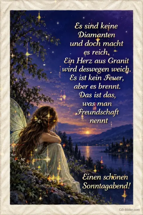 Elfe über einem See in der Dämmerung, Gedicht über Freundschaft, Einen schönen Sonntagabend!