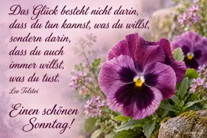 Lila Stiefmütterchen, Zitat Leo Tolstoi, Einen schönen Sonntag!