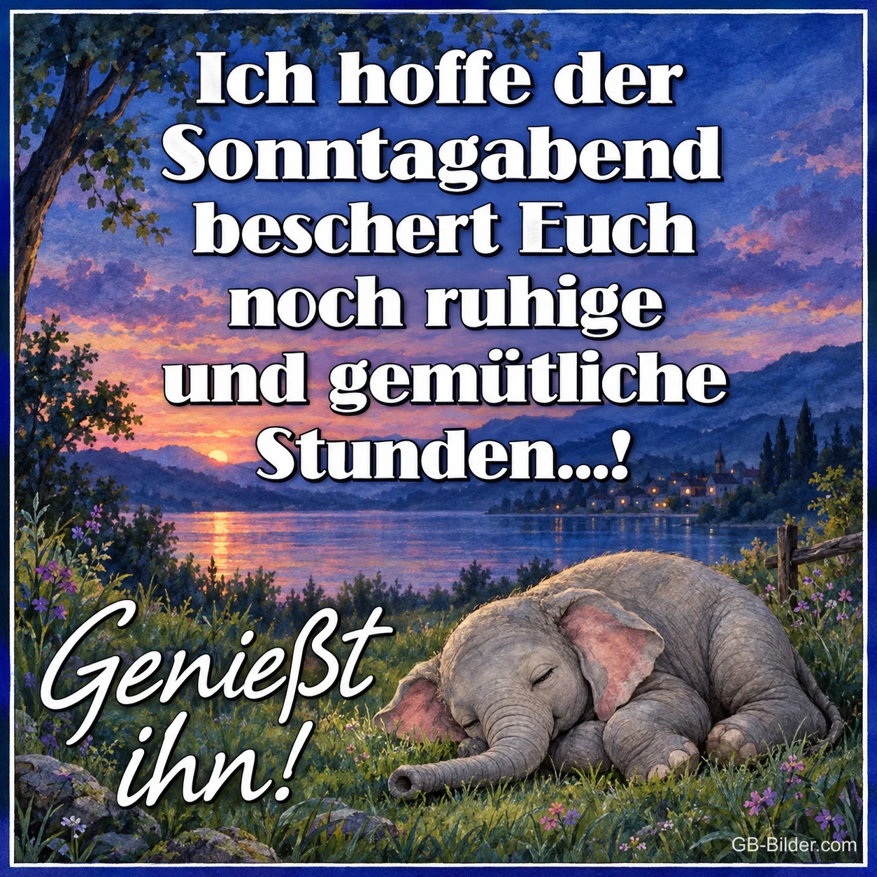 Schlafendes Elefantenbaby, Text: Ich hoffe der Sonntagabend beschert Euch noch ruhige und gemütliche St