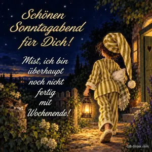Kind mit Laterne, Text: Schönen Sonntagabend für Dich