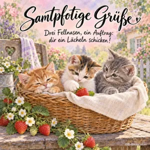 Drei Kätzchen im Korb, Text: Samtpfotige Grüße