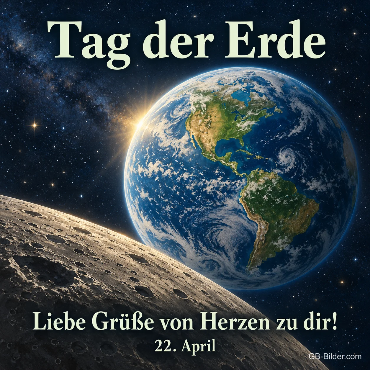 Erde über dem Mond, Text: Tag der Erde Erde über dem Mond, Text: Tag der Erde