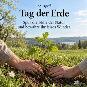 Hände pflanzen ein Bäumchen, Text: 22. April