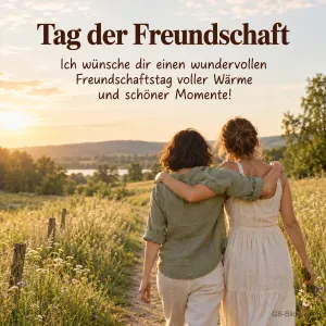 Zwei Freundinnen Arm in Arm, Text: Tag der Freundschaft