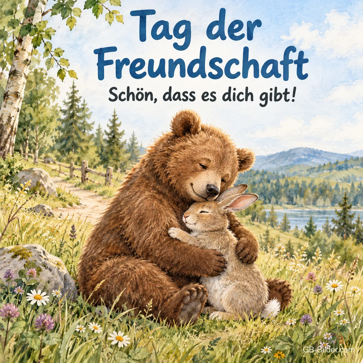 Bär umarmt Hasen, Text: Tag der Freundschaft