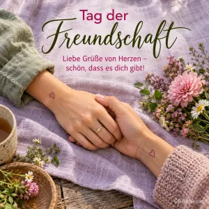 Zwei Hände halten sich, Text: Tag der Freundschaft