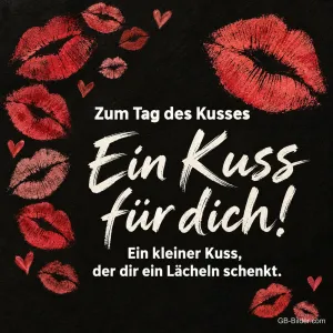 Kussabdrücke auf Schwarz, Text: Zum Tag des Kusses