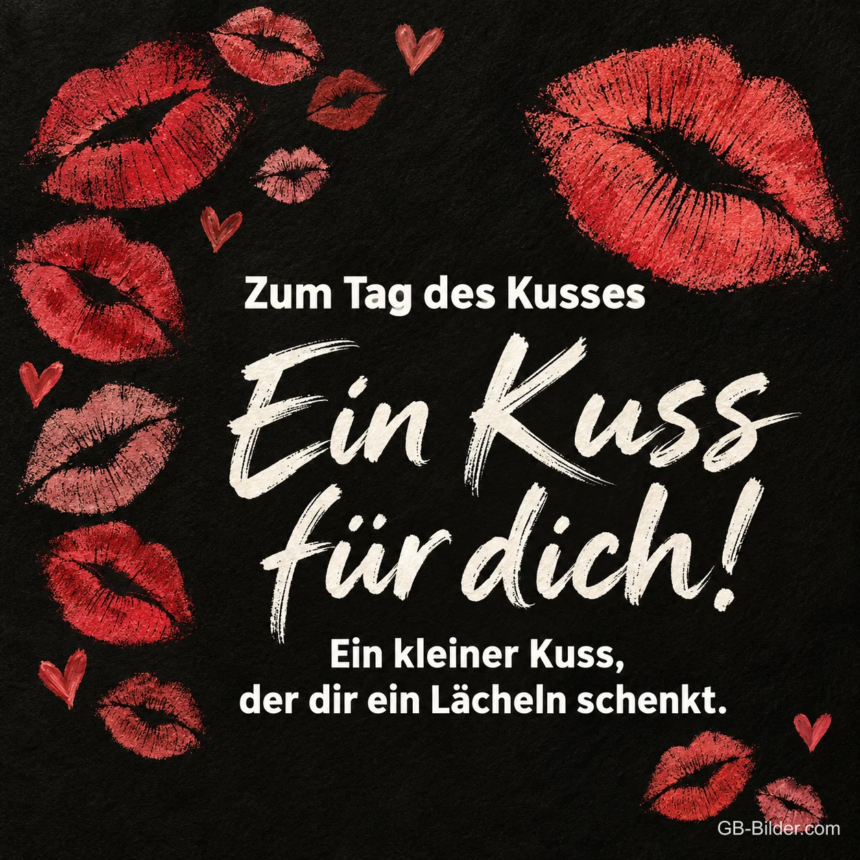 Kussabdrücke auf Schwarz, Text: Zum Tag des Kusses Kussabdrücke auf Schwarz, Text: Zum Tag des Kusses