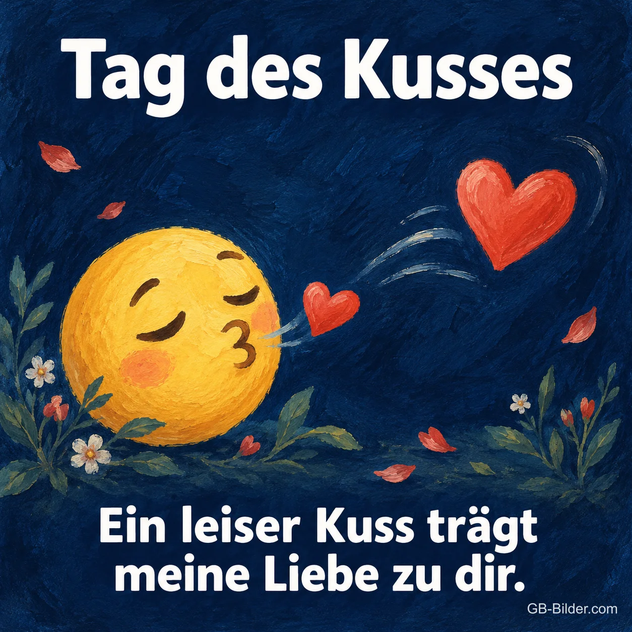 Smiley wirft einen Kuss, Text: Tag des Kusses Smiley wirft einen Kuss, Text: Tag des Kusses
