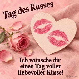 Papierherz mit Kussabdrücken, Text: Tag des Kusses