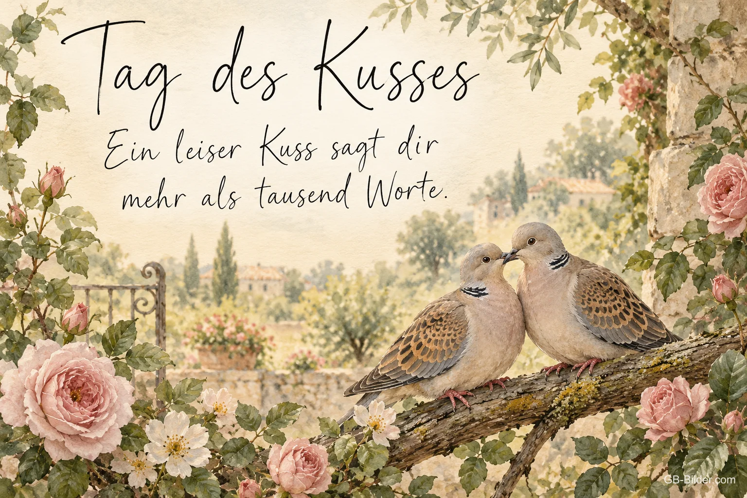 Zwei Turteltauben, Text: Tag des Kusses Zwei Turteltauben, Text: Tag des Kusses