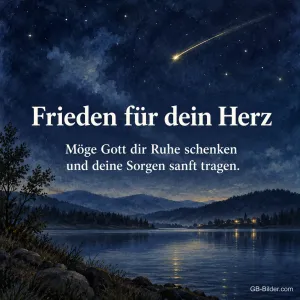 Sternschnuppe über einem See, Text: Frieden für dein Herz
