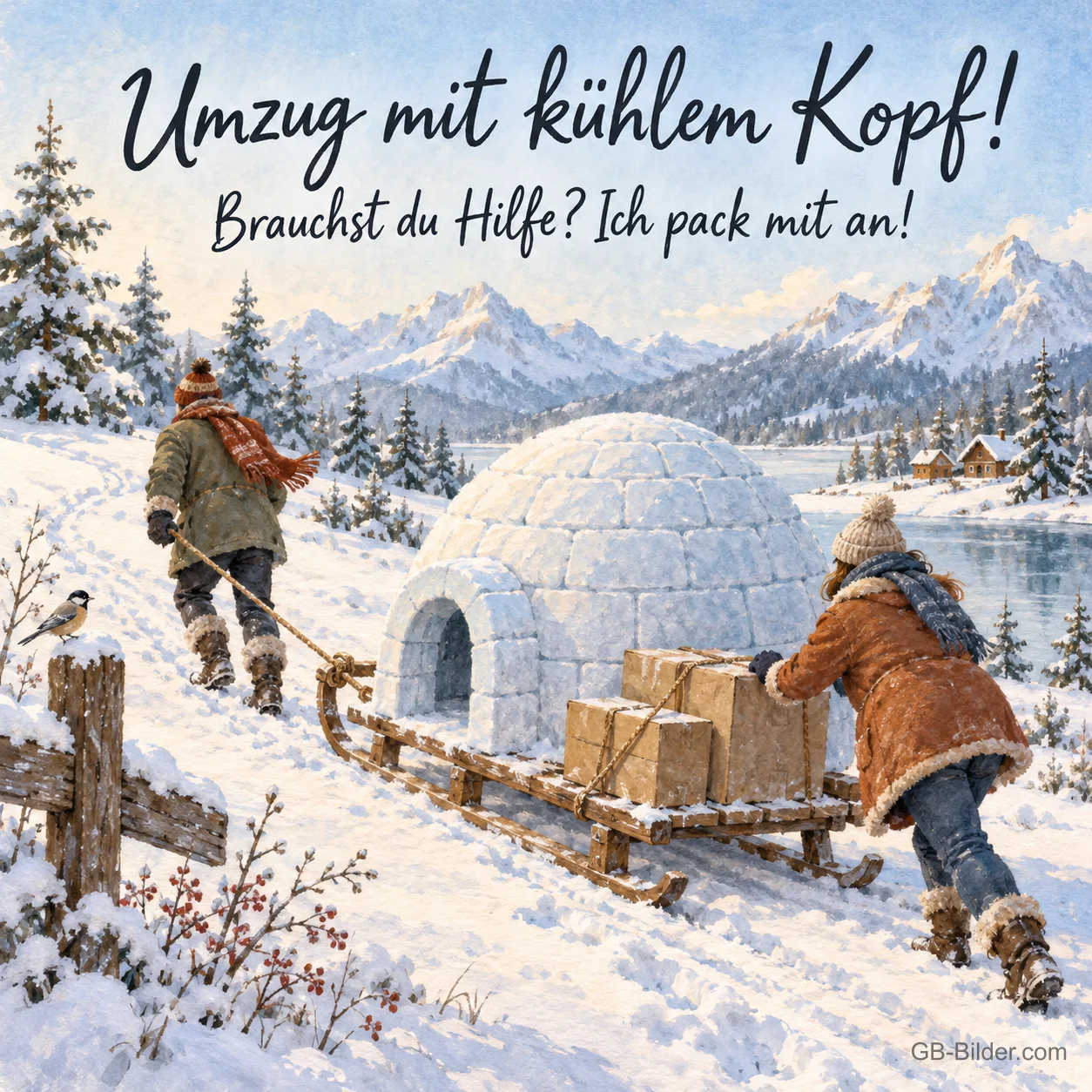 Umzug zum Iglu, lustiger Text, Text: Umzug mit kühlem Kopf Umzug zum Iglu, lustiger Text, Text: Umzug mit kühlem Kopf
