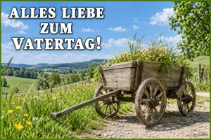 Alter Holzleiterwagen auf einem Feldweg, Text: ALLES LIEBE ZUM VATERTAG!