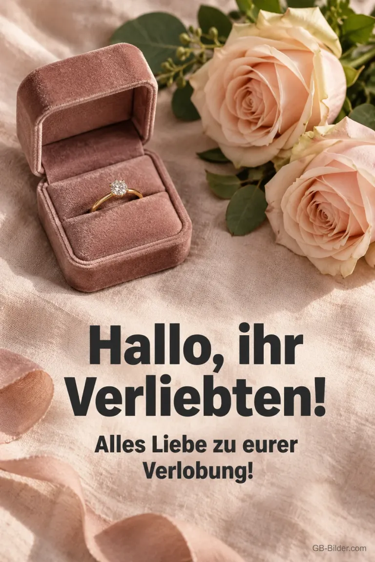 Verlobungsring im Samtkästchen, Text: Hallo, ihr Verliebten