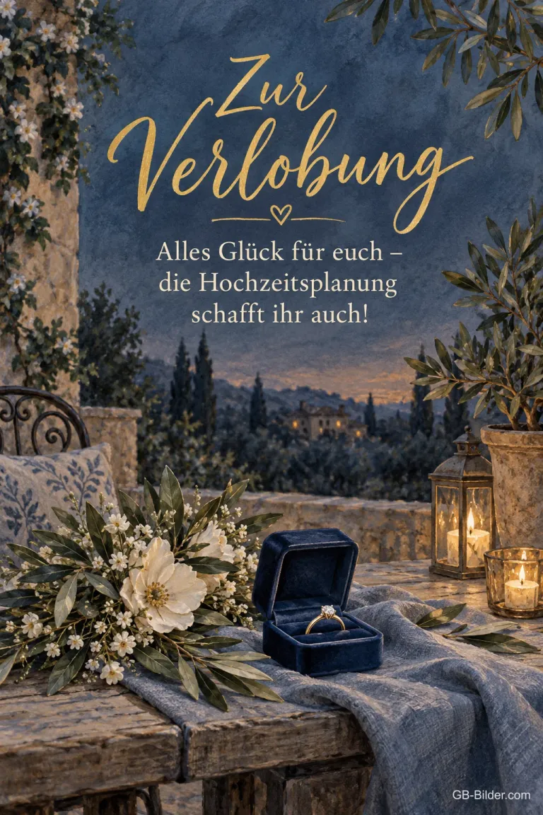 Ringkästchen auf der Terrasse, lustiger Text, Text: Zur Verlobung
