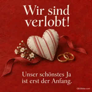 Stoffherz mit Ringen, Text: Wir sind verlobt