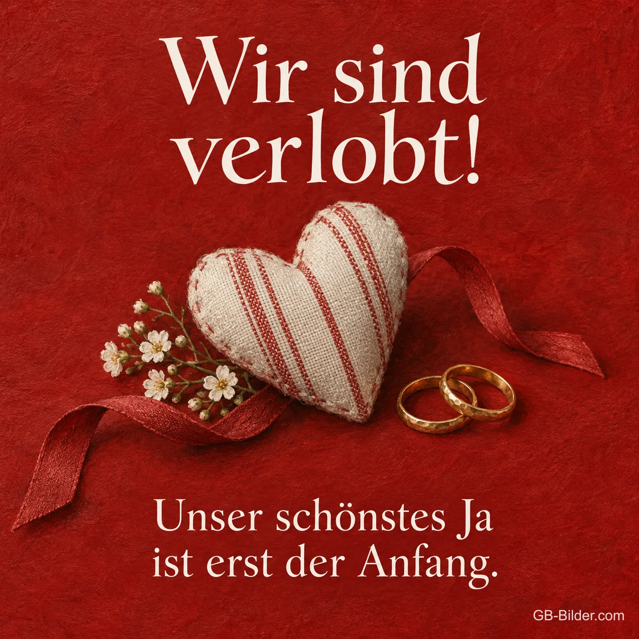 Stoffherz mit Ringen, Text: Wir sind verlobt