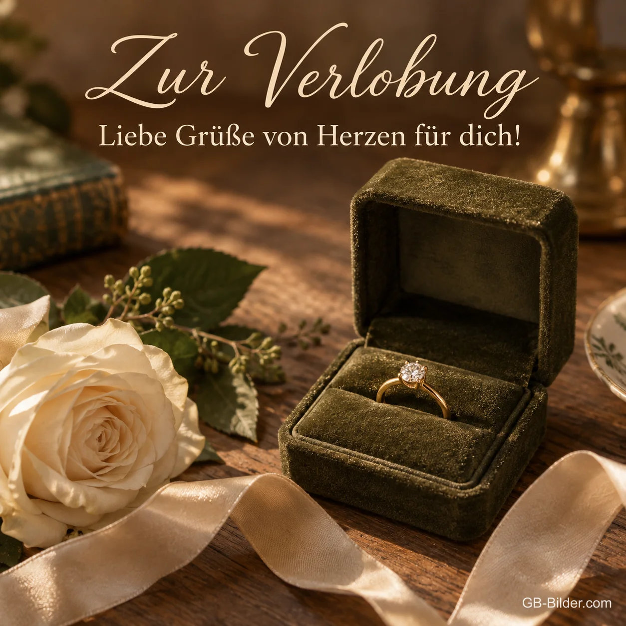 Ring im grünen Samtkästchen, Text: Zur Verlobung