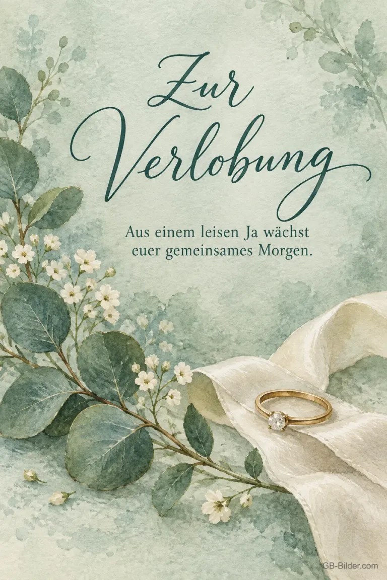 Ring auf Seide zwischen Eukalyptus, Text: Zur Verlobung