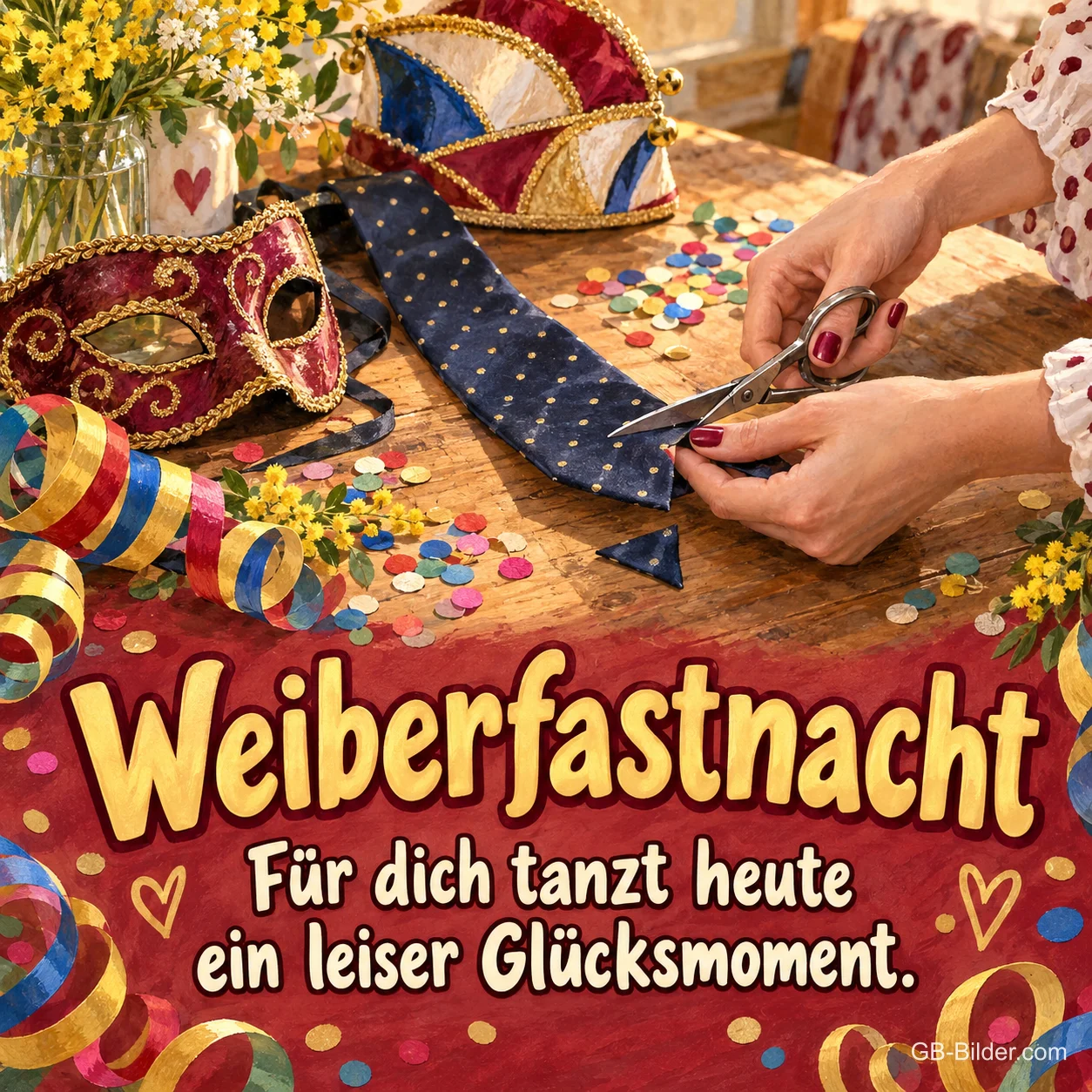Krawatte zwischen Konfetti, Text: Weiberfastnacht