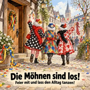 Kostümierte Frauen in der Altstadt, Text: Die Möhnen sind los