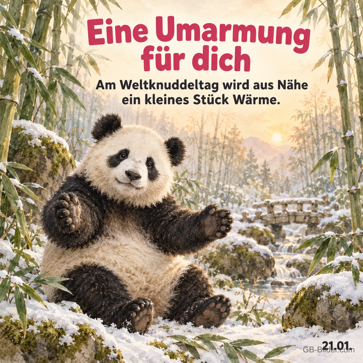 Panda mit ausgebreiteten Armen, Text: Eine Umarmung für dich Panda mit ausgebreiteten Armen, Text: Eine Umarmung für dich