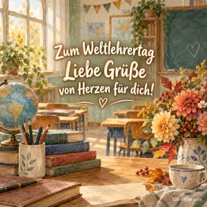 Bücher und Globus im Klassenzimmer, Text: Zum Weltlehrertag