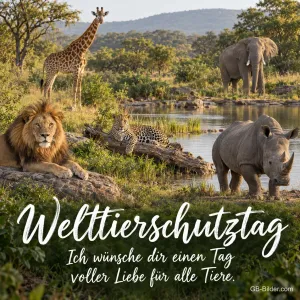 Wildtiere in der Savanne, Text: Welttierschutztag