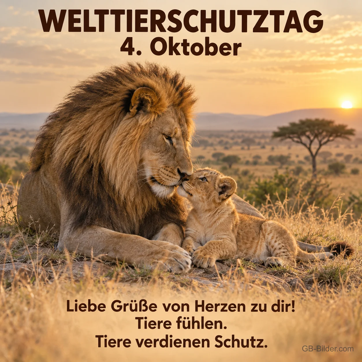 Löwe mit Jungem, Text: Welttierschutztag 4
