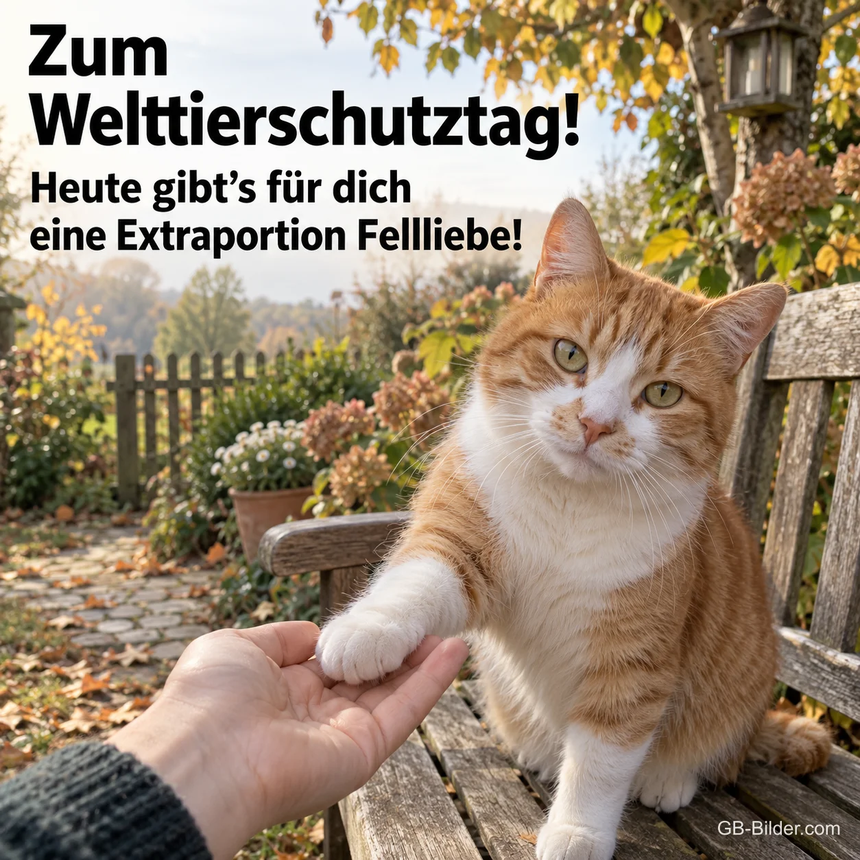 Katze gibt Pfote, lustiger Text, Text: Zum Welttierschutztag
