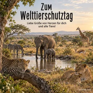 Wildtiere am Wasserloch, Text: Zum Welttierschutztag